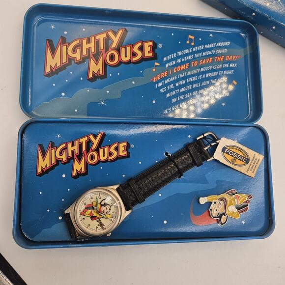 Mighty Mouse New Fossil Made LTD, Rare In Flight 3-D Look Dial Watch with Tin - Picture 3 of 8